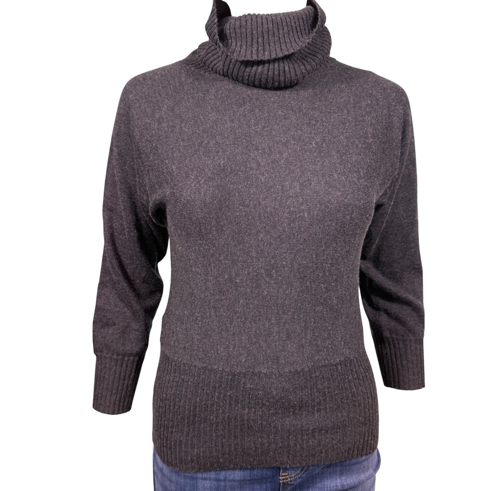 Banana Republic Small Silk Cashmere Turtleneck Sweater Gray Dark Academia Office